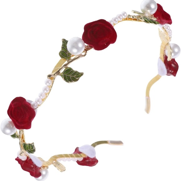 🩵3/$20🩵 Elegant Red Rose and Pearl Headband - Picture 2 of 3